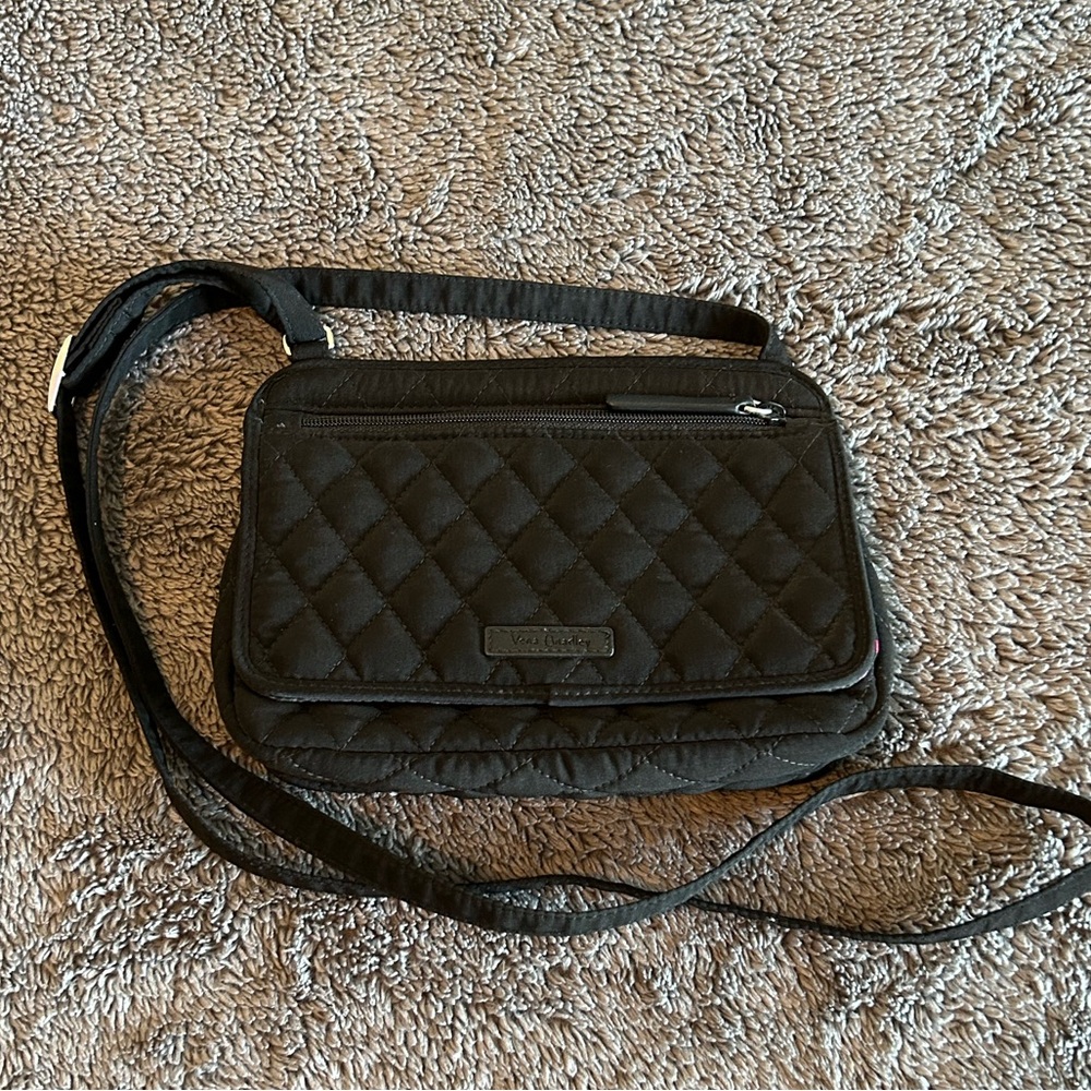 Solid black crossbody purse